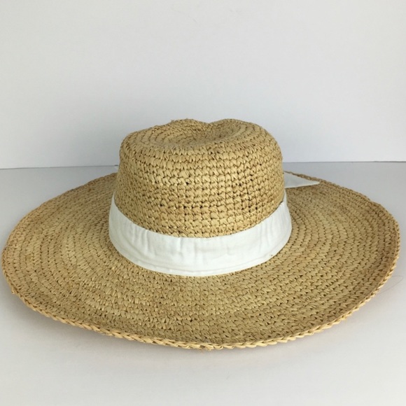 Peter Grimm Wide Brim Floppy Beach Sun Hat with White Bow in Tan - Picture 9 of 9